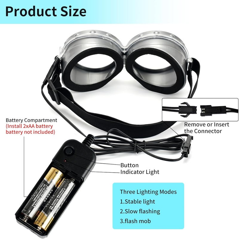 BADALU LED Steampunk Goggles, Glow in the Dark Vintage Steampunk Goggles Glasses Costume Accessories Adult Cosplay Party - Image 4